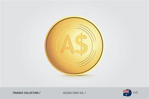 Golden Coins Realistic Golden Australian Dollar Coins Set Isolated