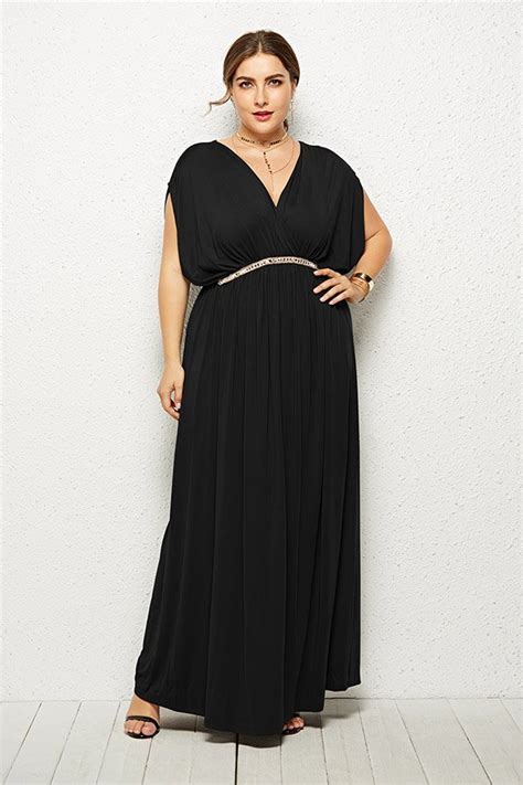 plus size long maxi dresses with deep v neck and sleeves