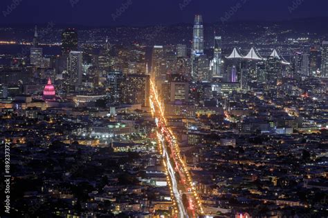 San Francisco City Lights Views From Twin Peaks Of Market Street