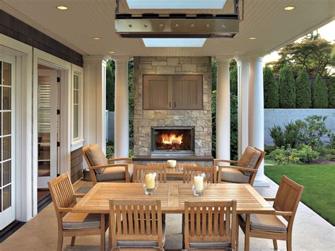 Fabulous Outdoor Dining Area With Fireplace And Hidden Tv