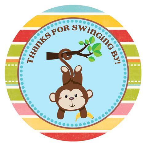 Monkey Thank You Sticker Labels For Kids Birthday Or Baby Shower Party