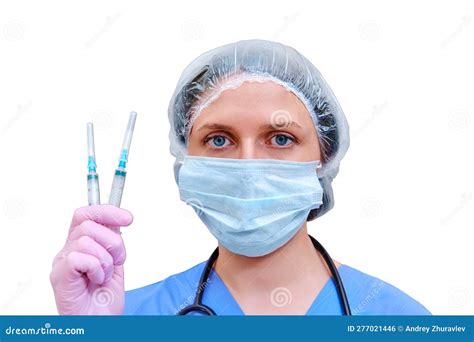 Woman Doctor Holds Syringes In His Hand Concept Isolated On A White