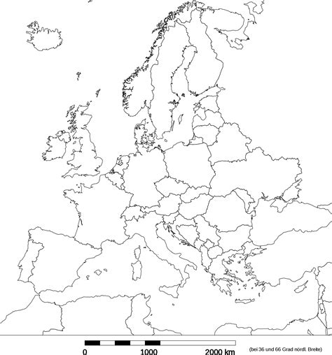Freie karte des europäischen kontinents mit grenzen. Karte Europa Leer