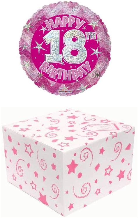 Round 18 18th Birthday Foil Helium Balloon In Box Age 18 Female Pink