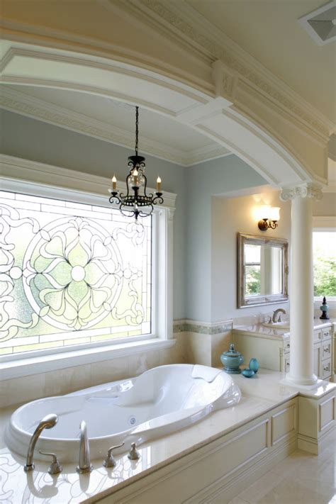 The ginkgo rectangular stained glass window will make a stunning addition to any decor. 34 Luxury White Master Bathroom Ideas (Pictures)