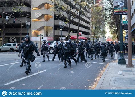 Large Group Of Police Officers In Riot Gear In Portland Oregon Editorial Photo Image Of