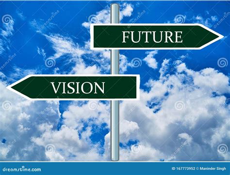 Future And Vision Double Road Signpost With Blue Sky Background Stock