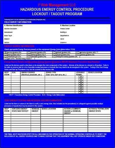 This form is to be used to accomplish shutdown, energy isolation, and isolation. Free Lockout Tagout Procedure Template Word - Standard Operating Procedure Sop And Work ...