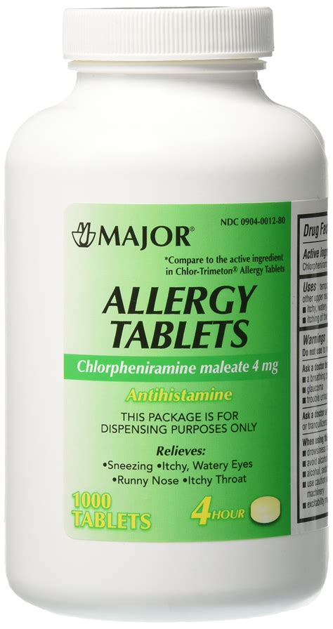 Pharmaceuticals Chlorpheniramine Major Maleate 4 Mg Anti Allergy