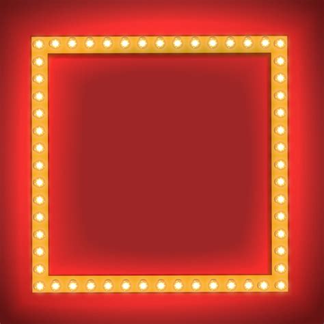 Realistic Retro Light Bulb In The Square Glowing Cinema Signboard With