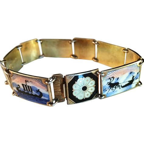 Early Vintage David Andersen Norway Enamel Sterling Silver Bracelet