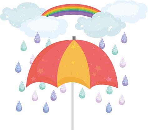 Umbrella And Rain Drops In Rainbow Colors Vector Image