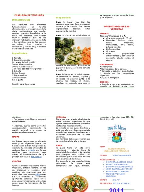 Triptico Ensalada De Verduras Colegio Dos De Mayo Vegetales Tomate