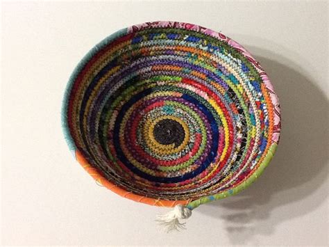 Small Multi Colored Coiled Rope Bowl Fabric Bowl Organizer Etsy