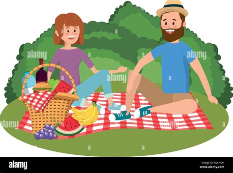 Couple Having Fun At Picnic Stock Vector Images Alamy