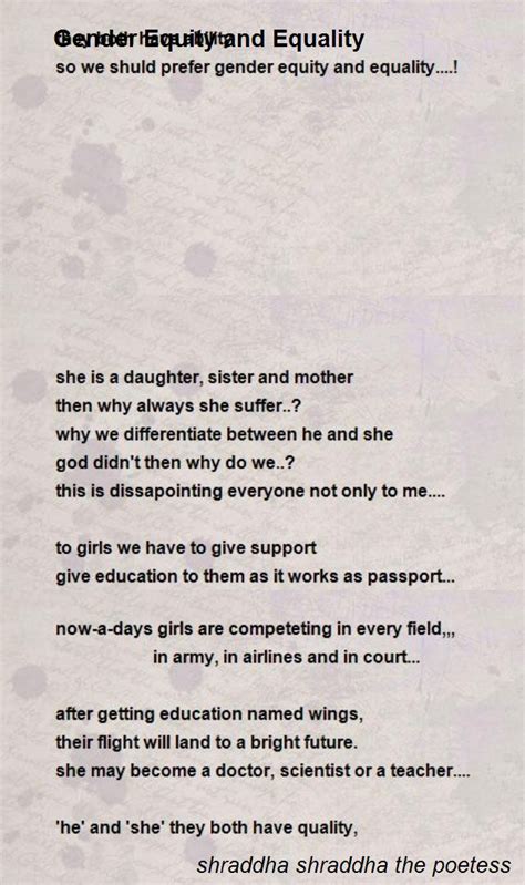 Gender Equity And Equality Poem by shraddha shraddha the ...