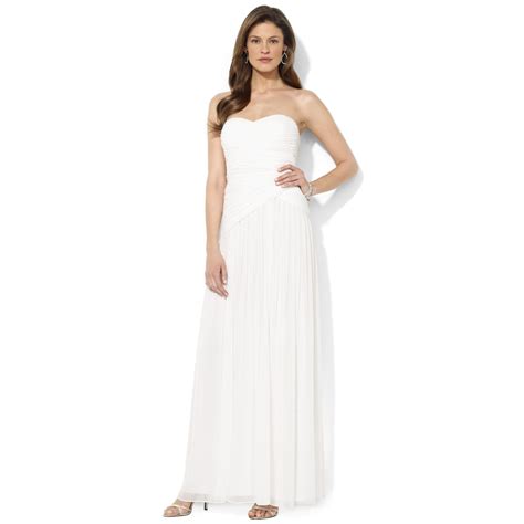 Lauren By Ralph Lauren Strapless Evening Gown In White Lauren White