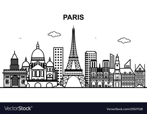 Paris City Tour Cityscape Skyline Line Outline Vector Image