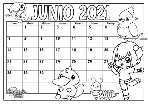 Junio 2021 Para Imprimir Y Colorear Calendario Dibujando Con Vani