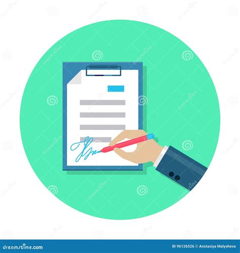 Icône De Signature De Document Plat Illustration De Vecteur