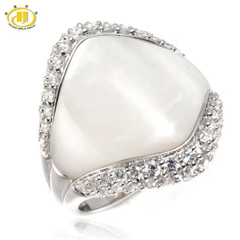 Hutang Mother Of Pearl Pure 925 Sterling Silver Band Dome Ring Fashion Style Jewelry Birthday Gift 