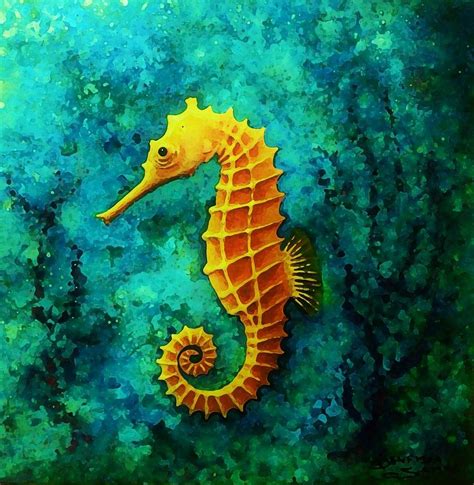 The Gold Seahorse Painting By Samra Art Fine Art America