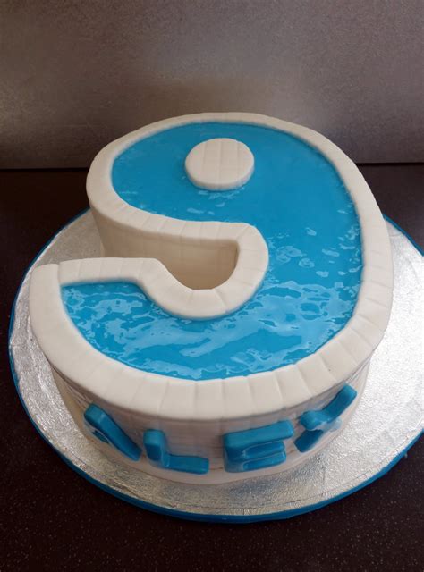 Swimming Pool Party Number 9 Birthday Cake With Pool Party Cupcakes