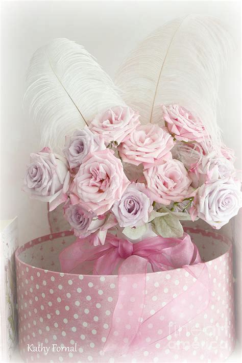 Dreamy Shabby Chic Roses In Pink Polka Dot Hat Box Romantic Roses Floral Bouquet Photograph By