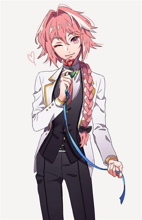 An Anime Character With Pink Hair Holding A Leash