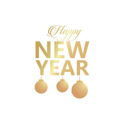 Happy New Year Golden Lettering With Hanging Ornaments 2003125 Vector