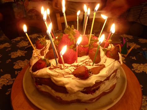 Home Made Birthday Cake Strawberry Layered Homemade Sponge Cake With Whipped Cream Make