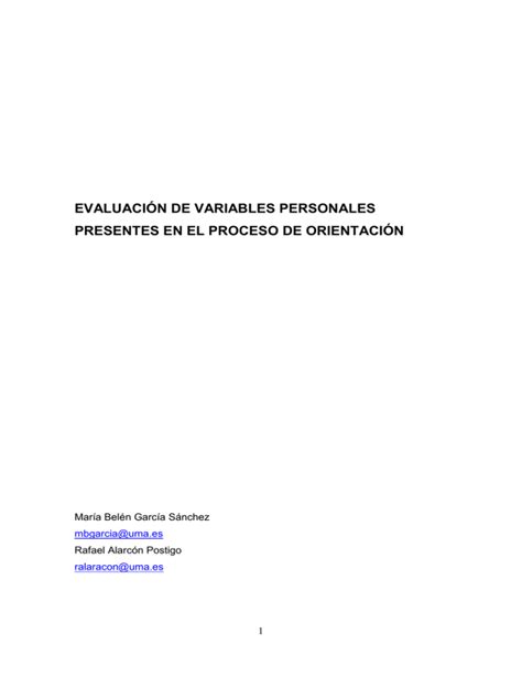Evaluación De Variables Personales Presentes En El Proceso De