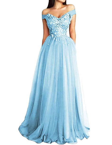 Prom Dresses Sweet Bow Princess Blue Off Shoulder Evening Dresses For