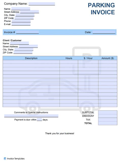 Excel and word templates for invoices include basic invoices as well as sales invoices and service invoices. Free Parking Invoice Template | PDF | WORD | EXCEL