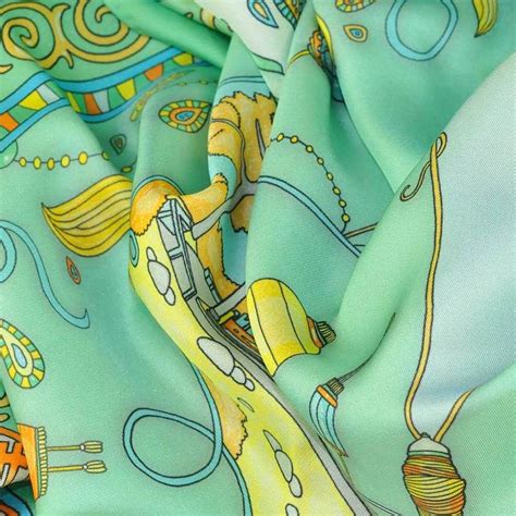 French Silk Scarves Twill Silk Road Green 36x36 Anne Touraine Paris™ Scarves And Foulards