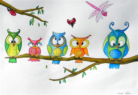Whimsical Owls Painting By Anna Lohse Pixels