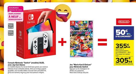 Promo Console Nintendo Switch Modèle Oled Avec Joy Con Blanc Jeu Mario Kart 8 Deluxe Pour