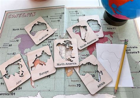 Montessori Continents Of The World Stencils For Preschool Etsy In