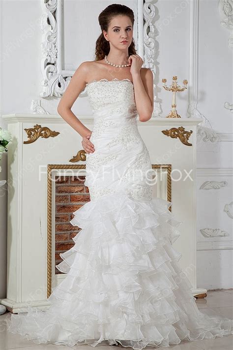 Extra 10% off at appt with diamond |. Ivory Organza Strapless Neckline Full Length Trumpet ...
