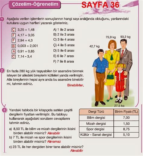 6.Sınıf Matematik Çalışma Kitabı Sayfa 36 Cevabı (MEB Yayınları