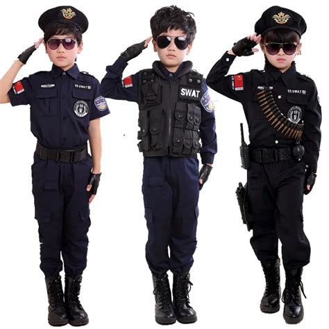 Children Carnival Police Cosplay Costumes Swat Shortandfull Uniform For