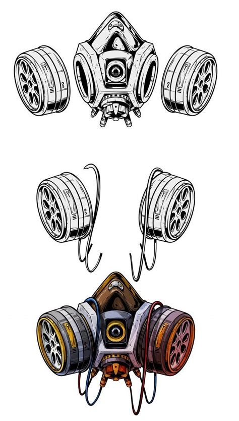 Graphic Detailed Protective Gas Mask Respirator In 2021 Gas Mask Art