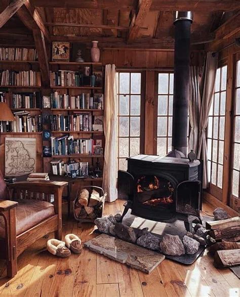 Home Library Next To A Cozy Fireplace Cozy And Comfy Cabin Homes Log