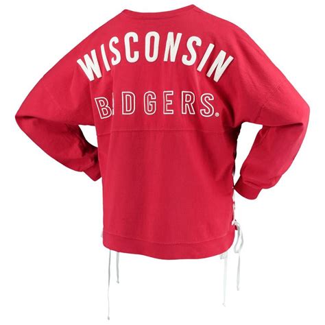 Womens Red Wisconsin Badgers Chunky Side Lace Up Spirit Jersey T Shirt
