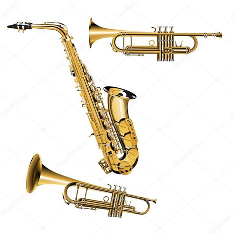 Imágenes Trompetas Y Saxofones Trompeta Y Saxofón — Vector De Stock