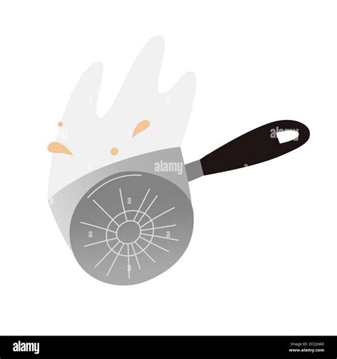 Hot Frying Pan With Oil Drops And Steam Doodle Icon Vector