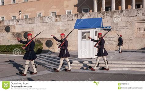 Evzones - Presidential Ceremonial Guards In The Tomb Of The Unknown Soldier At The Greek ...