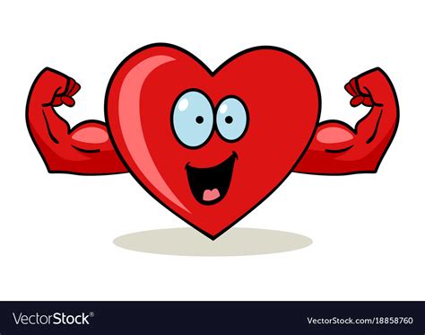 Cartoon Character Of A Heart With Muscular Hands Vector Image