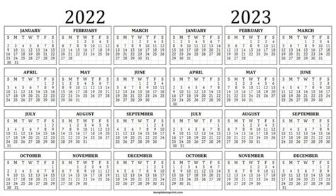 Blank 2022 2023 Calendar Printable Free Yearly Calendar Template