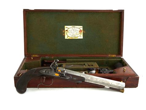 Rare Matched Pair Wogdon Barton Flintlock Dueling Pistols With Case